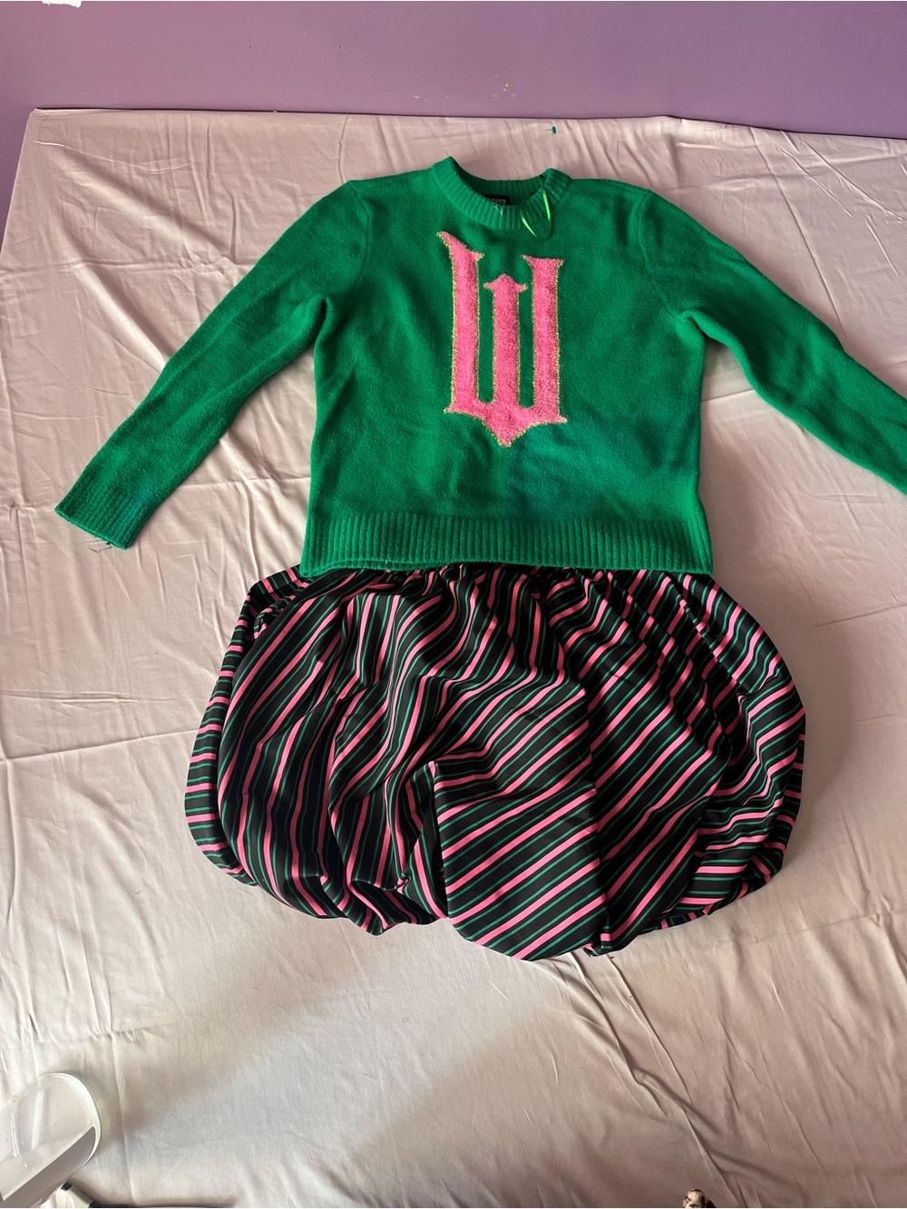 Kids(Tween)  Wicked Green Sweater & Skirt set with Pink Crest - Brand XXS /women